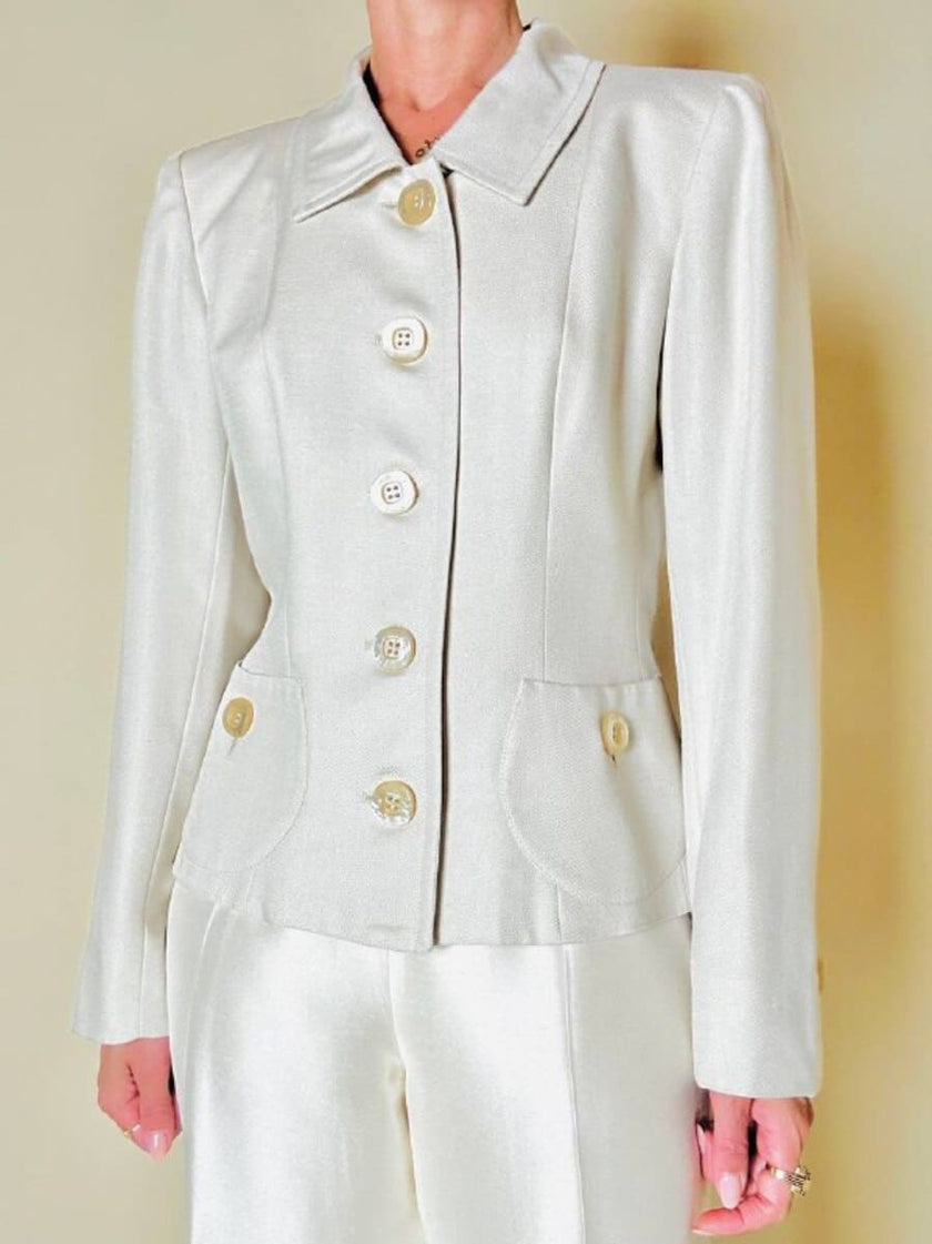“Yves Saint Laurent” ecru silk-blend bon ton blazer
