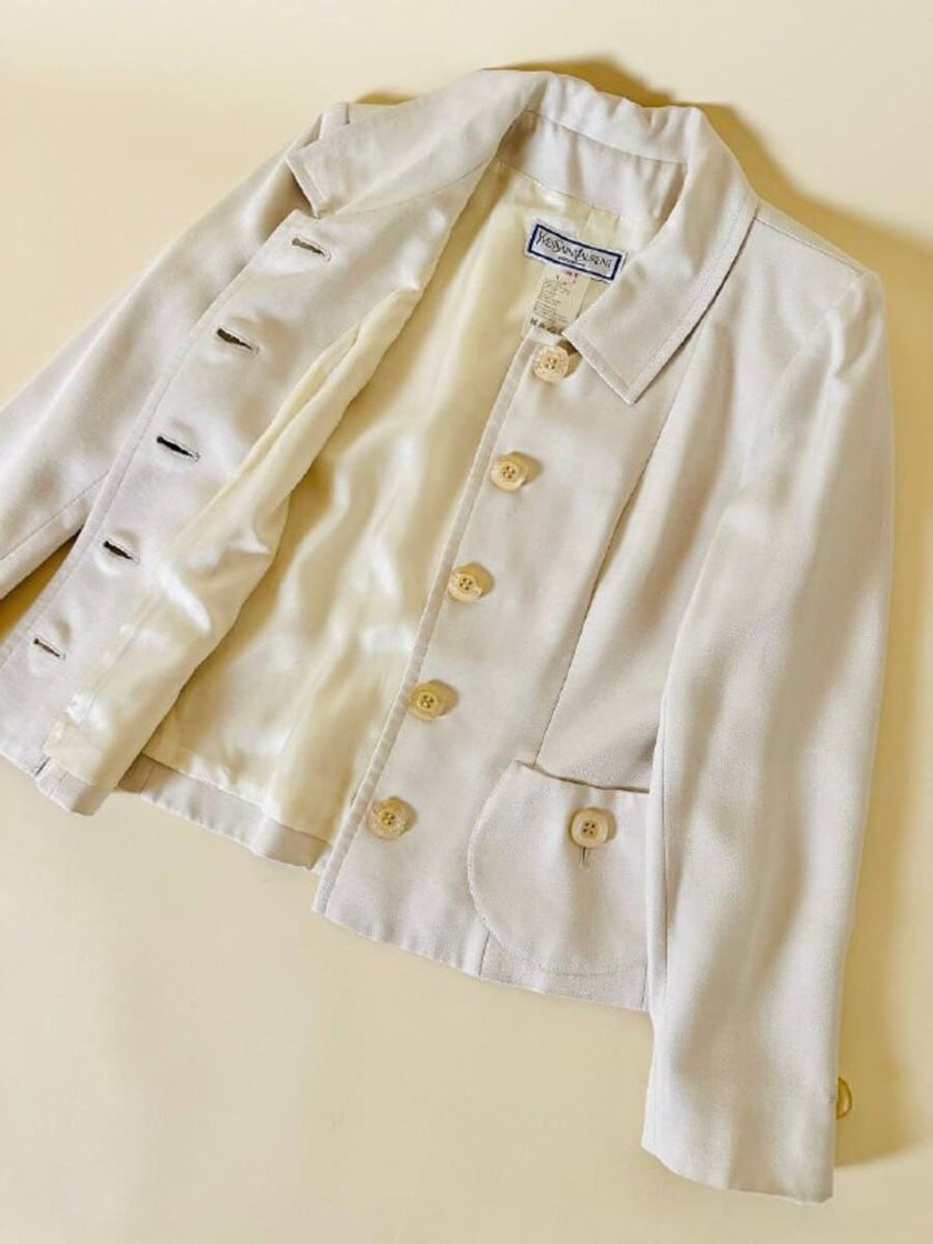“Yves Saint Laurent” ecru silk-blend bon ton blazer