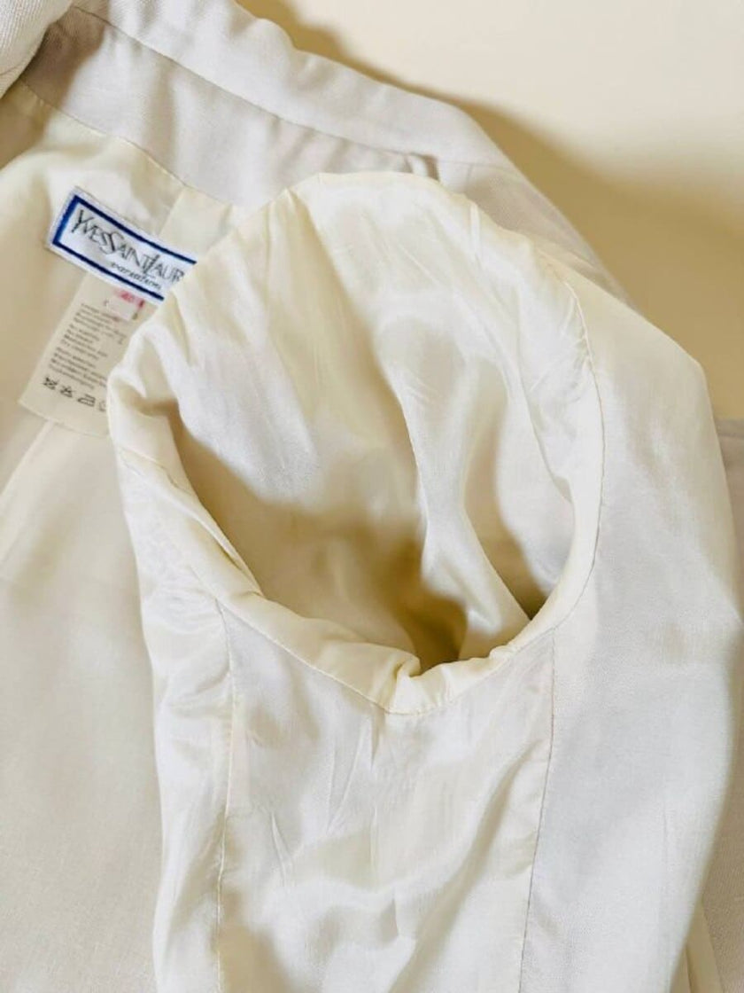 “Yves Saint Laurent” ecru silk-blend bon ton blazer
