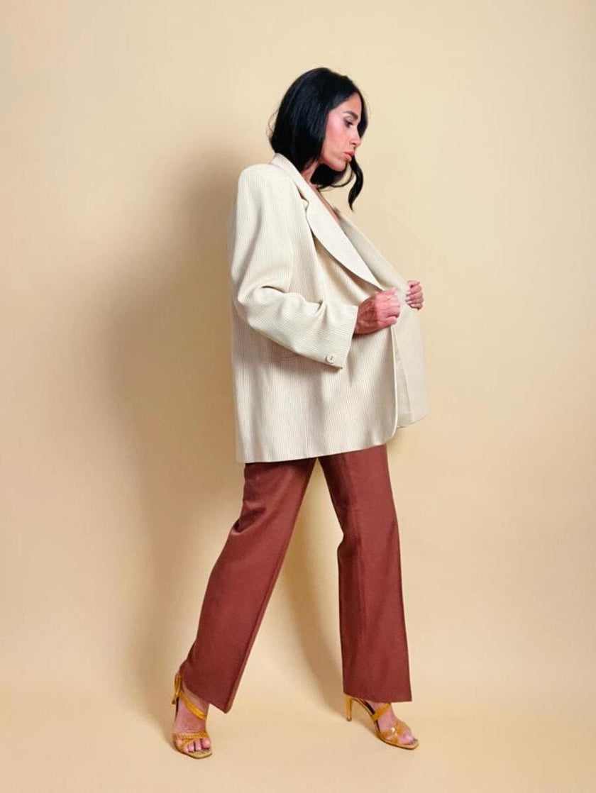 Blazer color panna in tessuto canneté