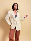 Blazer color panna in tessuto canneté