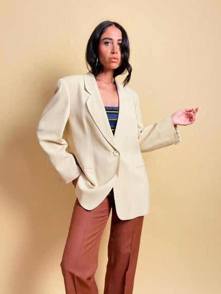 Blazer color panna in tessuto canneté