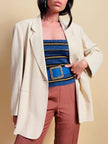 Blazer color panna in tessuto canneté