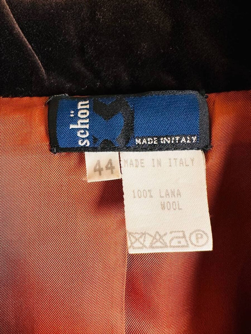 Blazer doppiopetto in lana color ruggine con riporti in velluto cacao Mila Schön