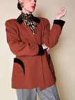 Blazer doppiopetto in lana color ruggine con riporti in velluto cacao Mila Schön