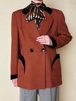 Blazer doppiopetto in lana color ruggine con riporti in velluto cacao Mila Schön