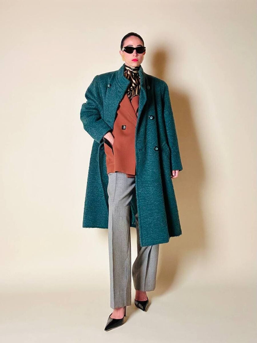 Blazer doppiopetto in lana color ruggine con riporti in velluto cacao Mila Schön