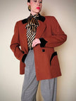 Blazer doppiopetto in lana color ruggine con riporti in velluto cacao Mila Schön