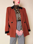 Blazer doppiopetto in lana color ruggine con riporti in velluto cacao Mila Schön