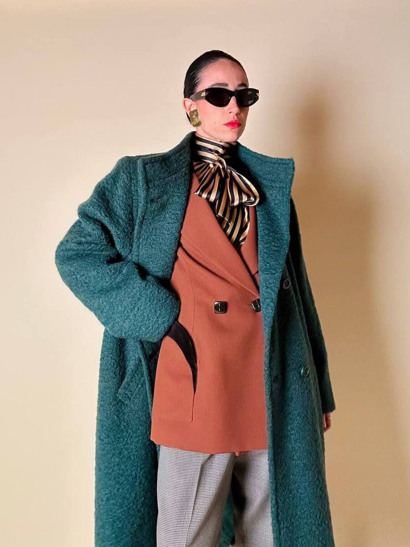 Blazer doppiopetto in lana color ruggine con riporti in velluto cacao Mila Schön