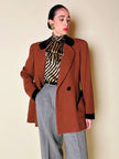 Blazer doppiopetto in lana color ruggine con riporti in velluto cacao Mila Schön