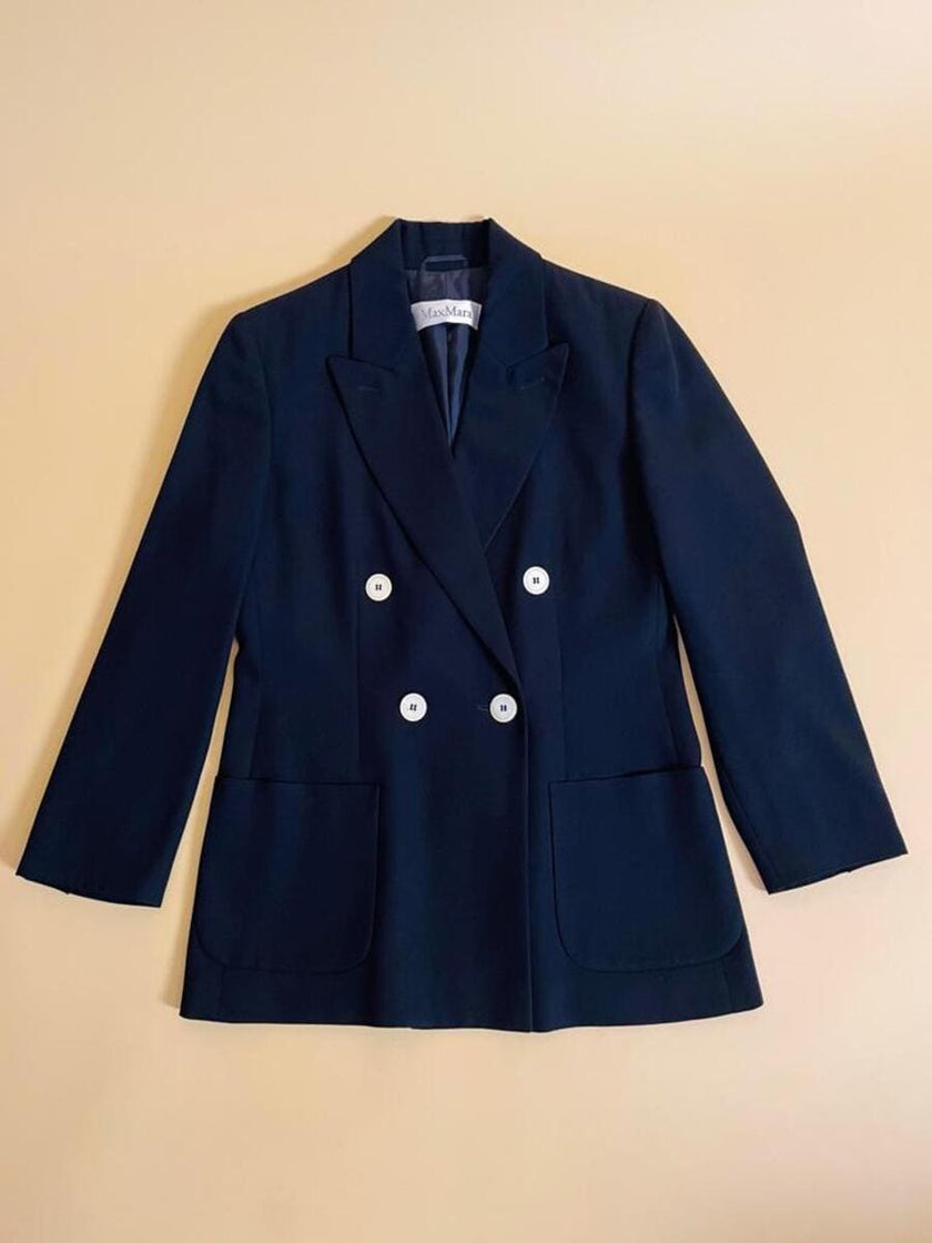 Blazer doppiopetto in rasato di blu navy 
