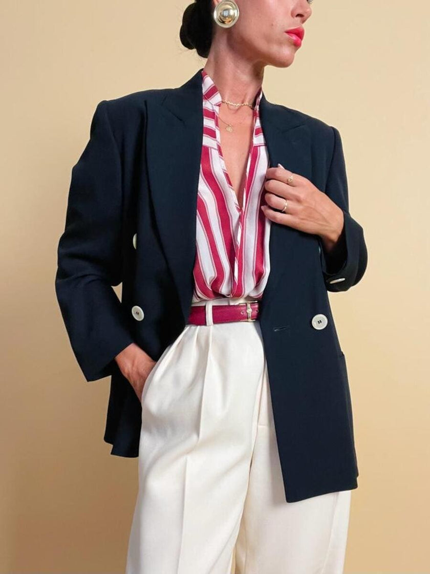 Blazer doppiopetto in rasato di blu navy 