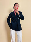 Blazer doppiopetto in rasato di blu navy 