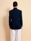 Blazer doppiopetto in rasato di blu navy 