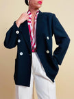 Blazer doppiopetto in rasato di blu navy 