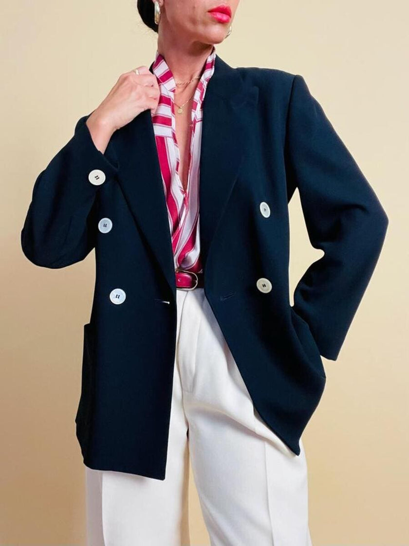 Blazer doppiopetto in rasato di blu navy 