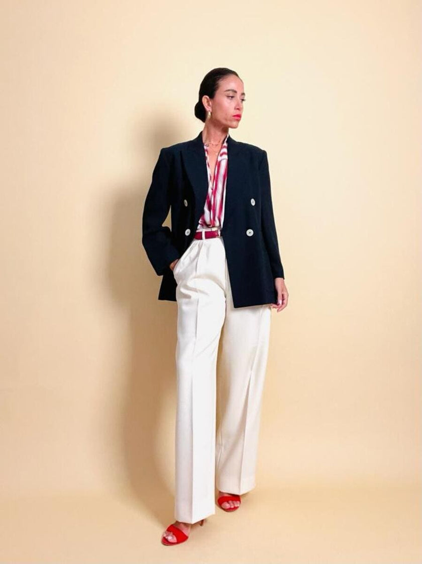 Blazer doppiopetto in rasato di blu navy 