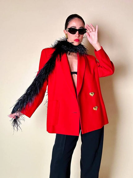 Blazer doppiopetto rosso con bottoni a cuore dorati “Yves Saint Laurent”