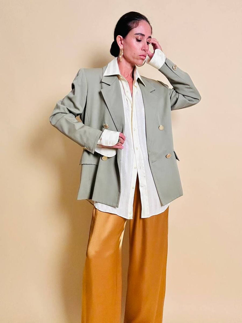 Blazer doppiopetto in gabardine di lana color fango 
