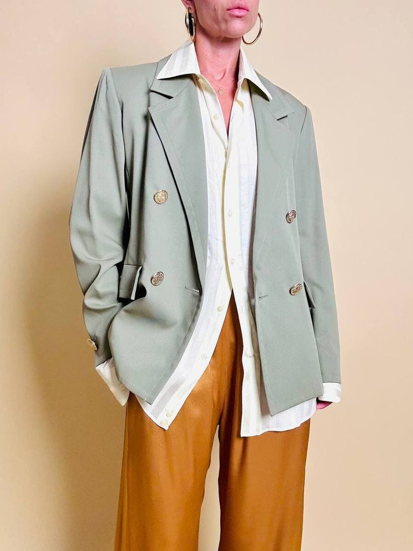 Blazer doppiopetto in gabardine di lana color fango 