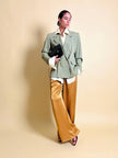 Blazer doppiopetto in gabardine di lana color fango 