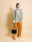 Blazer doppiopetto in gabardine di lana color fango 