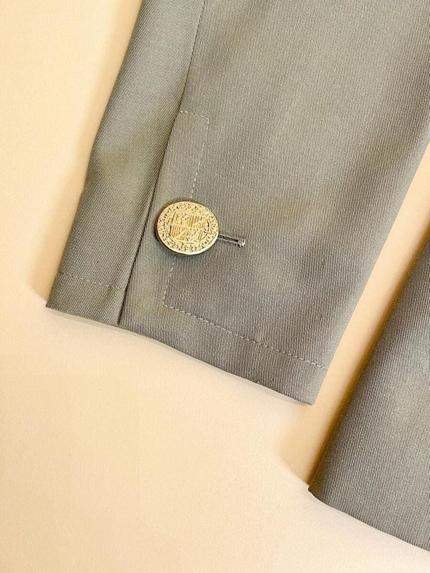 Blazer doppiopetto Yves Saint Laurent  in rasato di lana cachi con bottoni gioiello