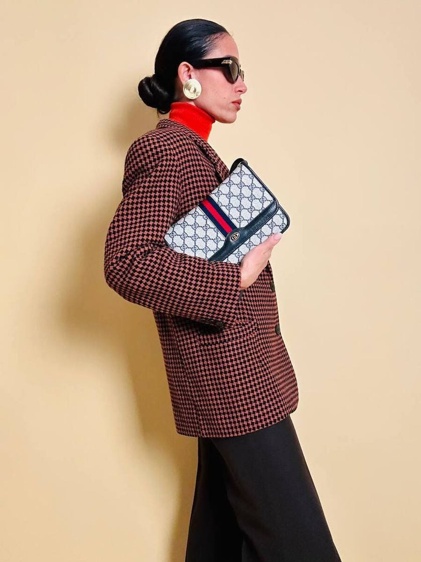 Blazer in lana pied de poule ruggine e nero “Grazia Bagnaresi”