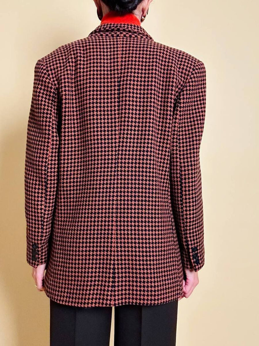 Blazer in lana pied de poule ruggine e nero “Grazia Bagnaresi”