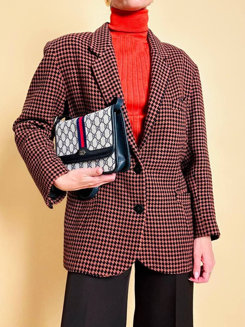 Blazer in lana pied de poule ruggine e nero “Grazia Bagnaresi”