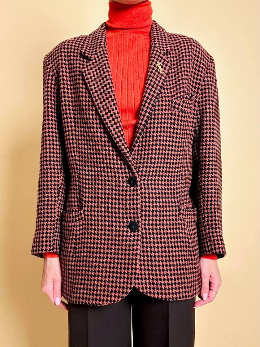 Blazer in lana pied de poule ruggine e nero “Grazia Bagnaresi”