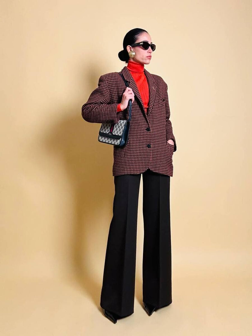 Blazer in lana pied de poule ruggine e nero “Grazia Bagnaresi”