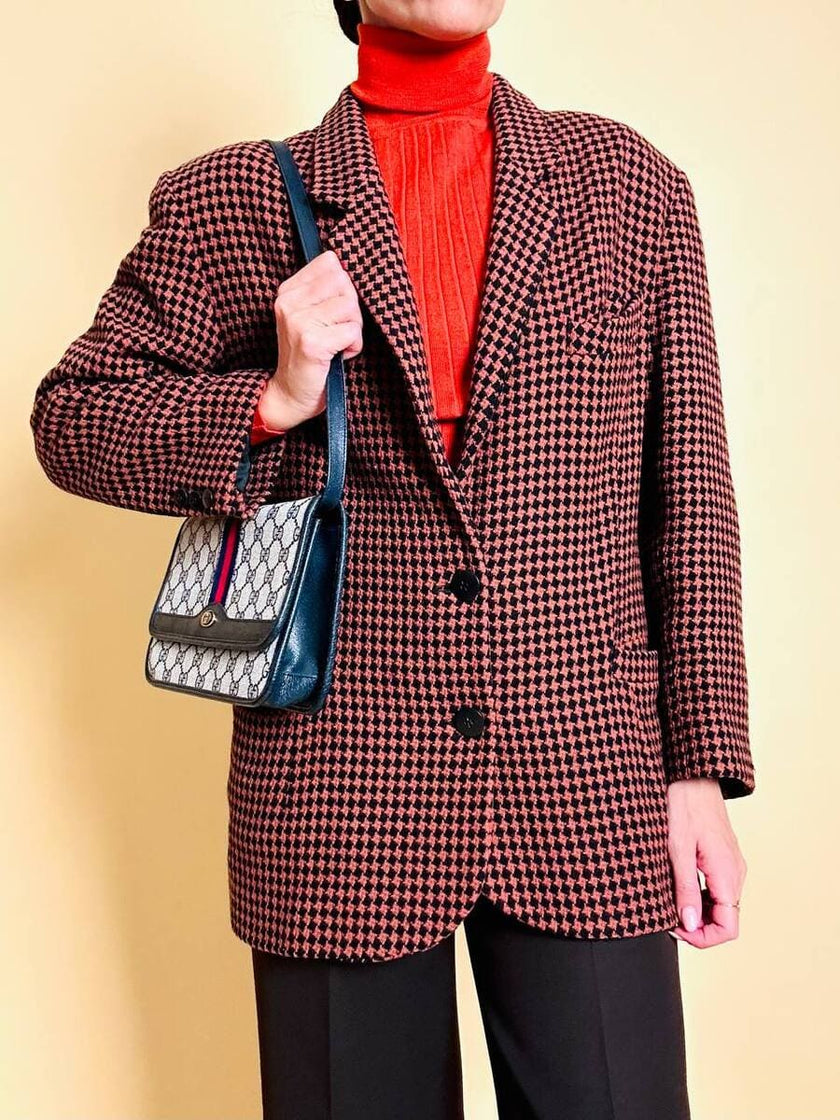 Blazer in lana pied de poule ruggine e nero “Grazia Bagnaresi”