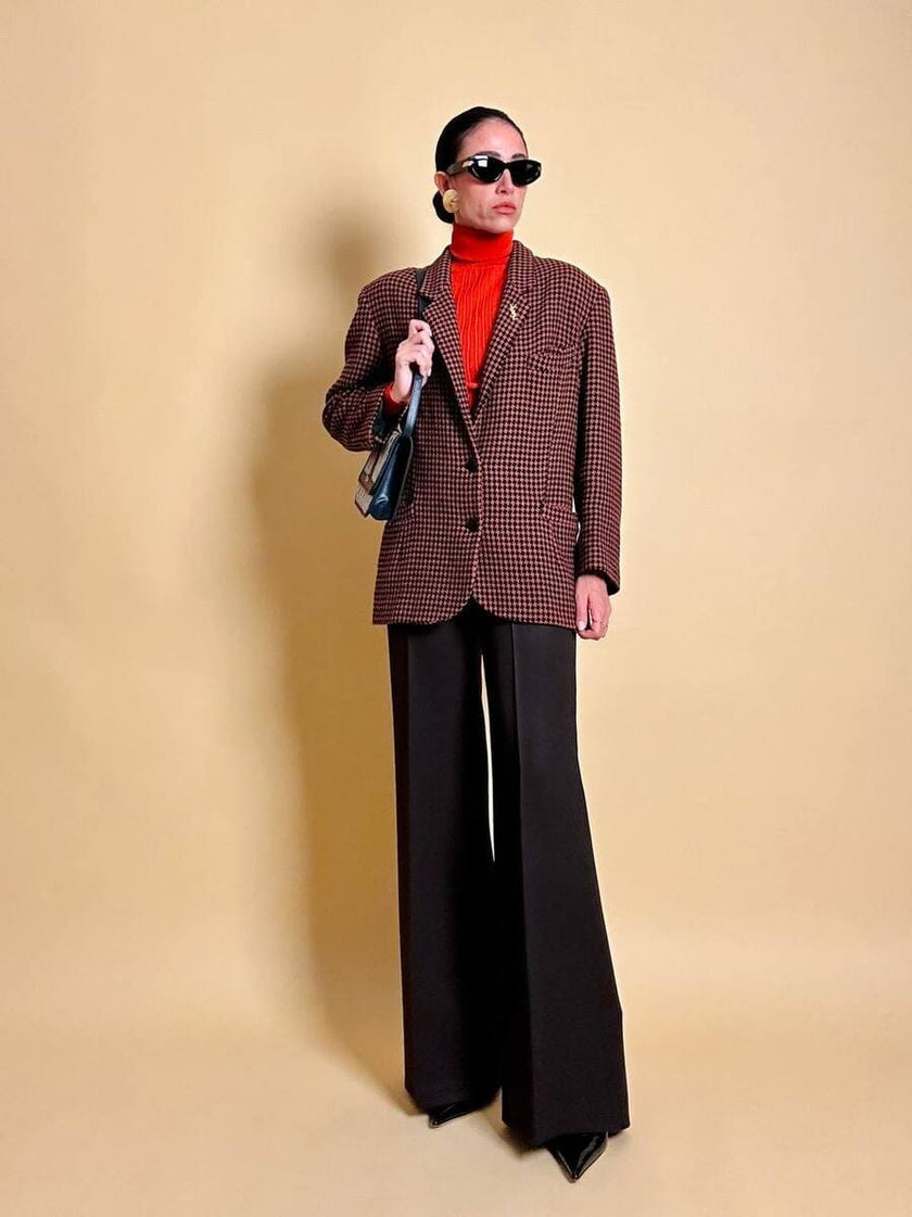 Blazer in lana pied de poule ruggine e nero “Grazia Bagnaresi”
