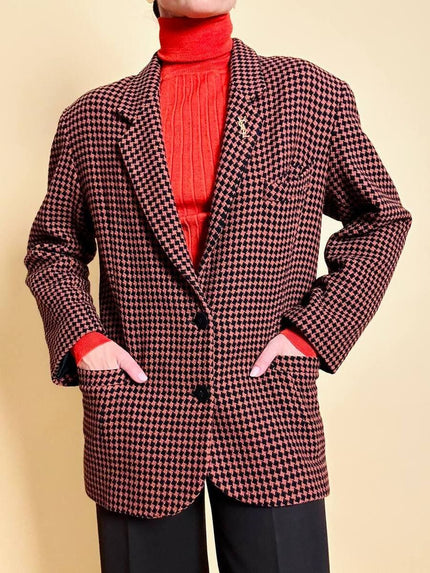 Blazer in lana pied de poule ruggine e nero “Grazia Bagnaresi”
