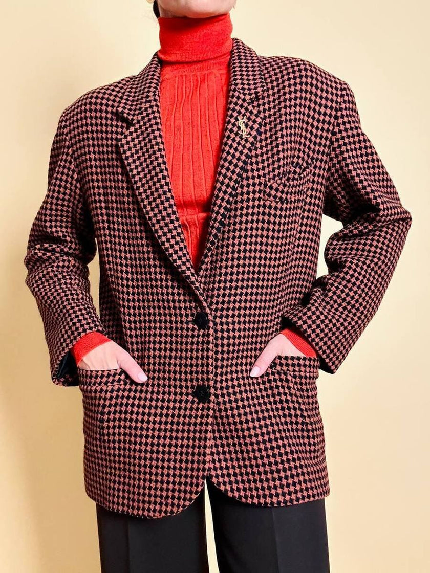 Blazer in lana pied de poule ruggine e nero “Grazia Bagnaresi”