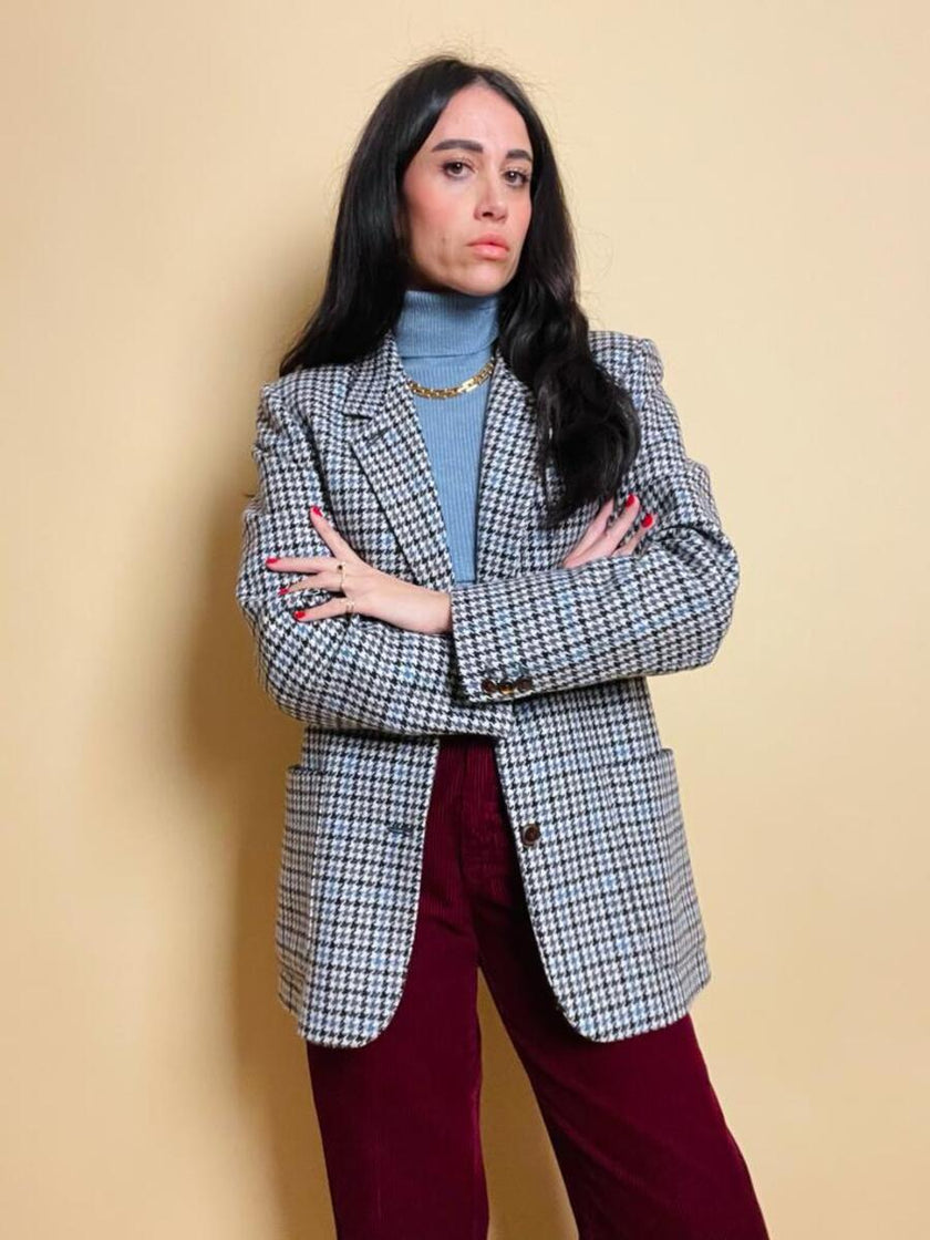 Blazer pied de poule grigio e carta da zucchero 
