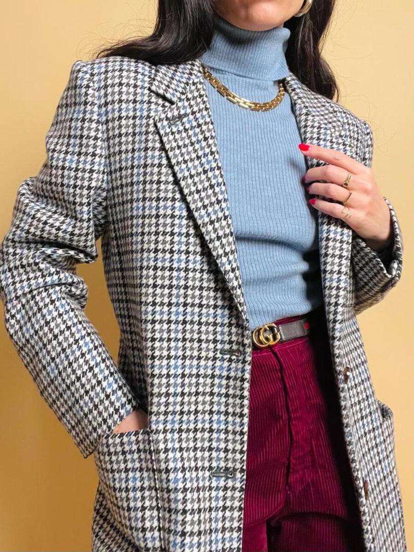 Blazer pied de poule grigio e carta da zucchero 