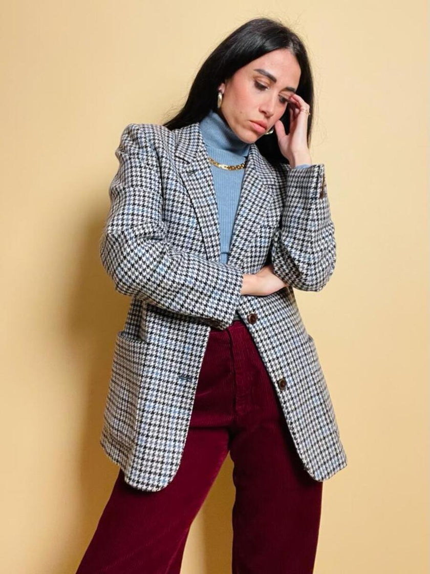 Blazer pied de poule grigio e carta da zucchero 
