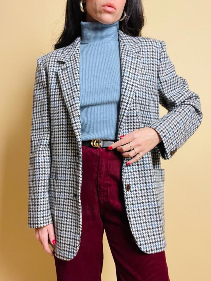 Blazer pied de poule grigio e carta da zucchero 
