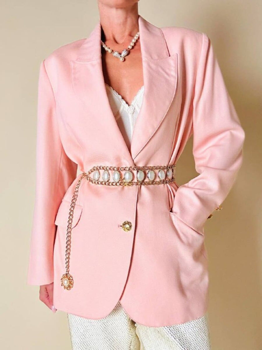 Blazer sartoriale in lana leggera rosa pastello