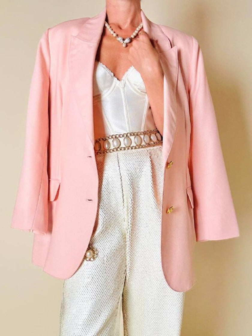 Blazer sartoriale in lana leggera rosa pastello