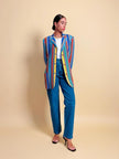 Blazer in crèpe di seta a righe multicolor 
