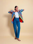 Blazer in crèpe di seta a righe multicolor 