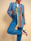 Blazer in crèpe di seta a righe multicolor 