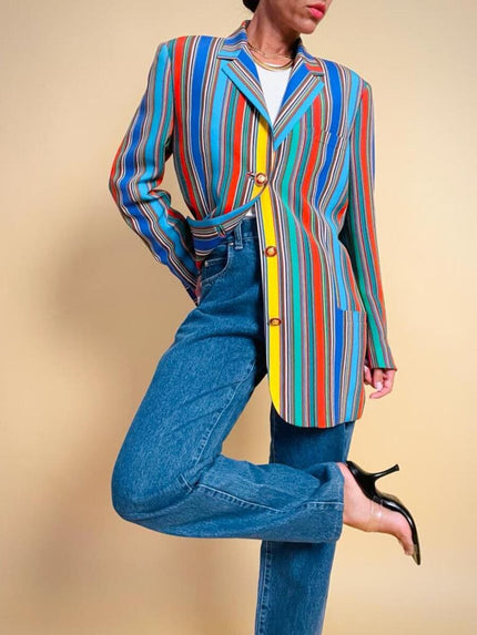 Blazer in crèpe di seta a righe multicolor 