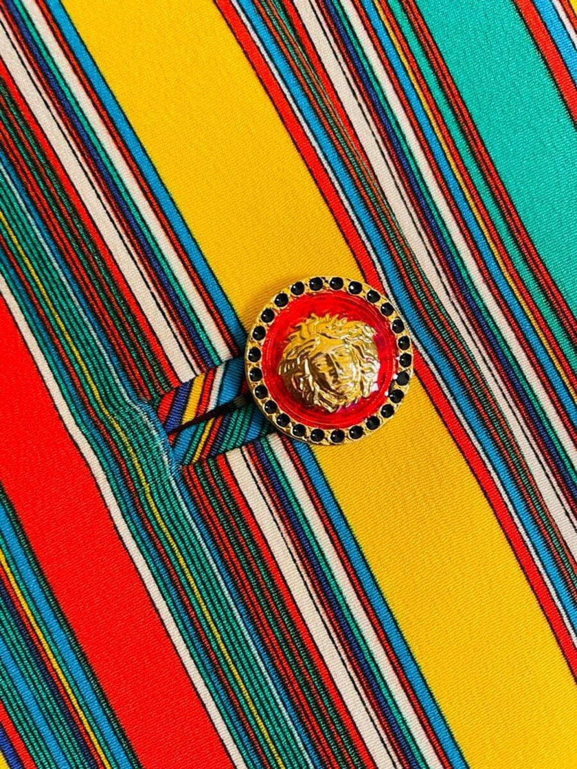 Blazer in crèpe di seta a righe multicolor 