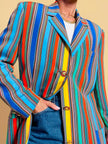 Blazer in crèpe di seta a righe multicolor 
