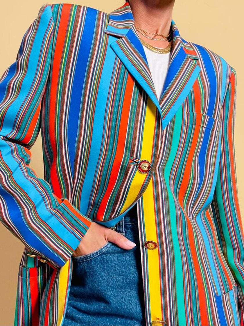 Blazer in crèpe di seta a righe multicolor 